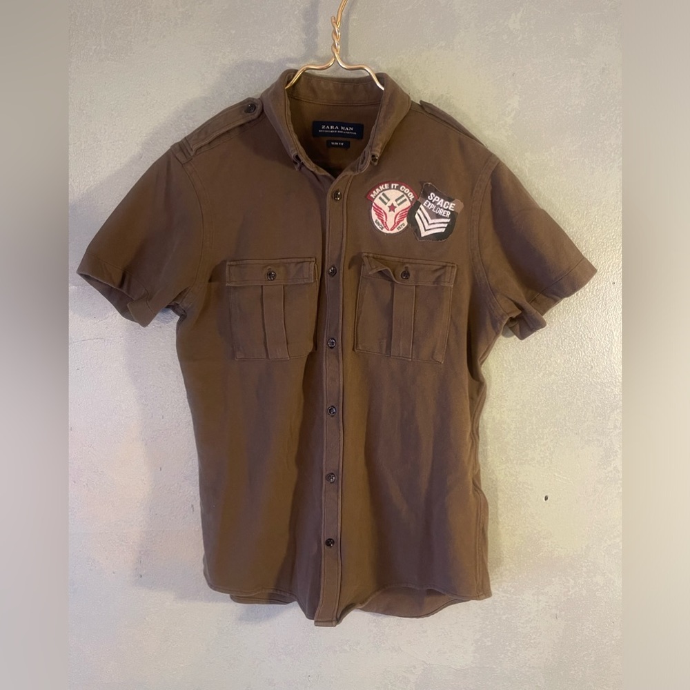 Zara Man Vintage Space Explorer Short Sleeve Button Shirt